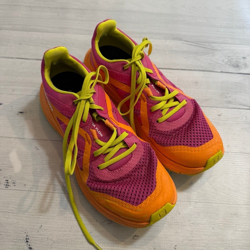 Solomon women's pink orange yellow running shoe size‎ 7.5